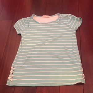 Turquoise and white stripes short sleeve top